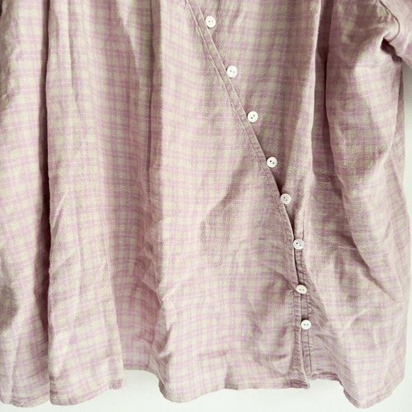 Madewell Pink Plaid Linen Blend Puff Sleeve Summer Top Blouse 3X - Picture 7 of 10